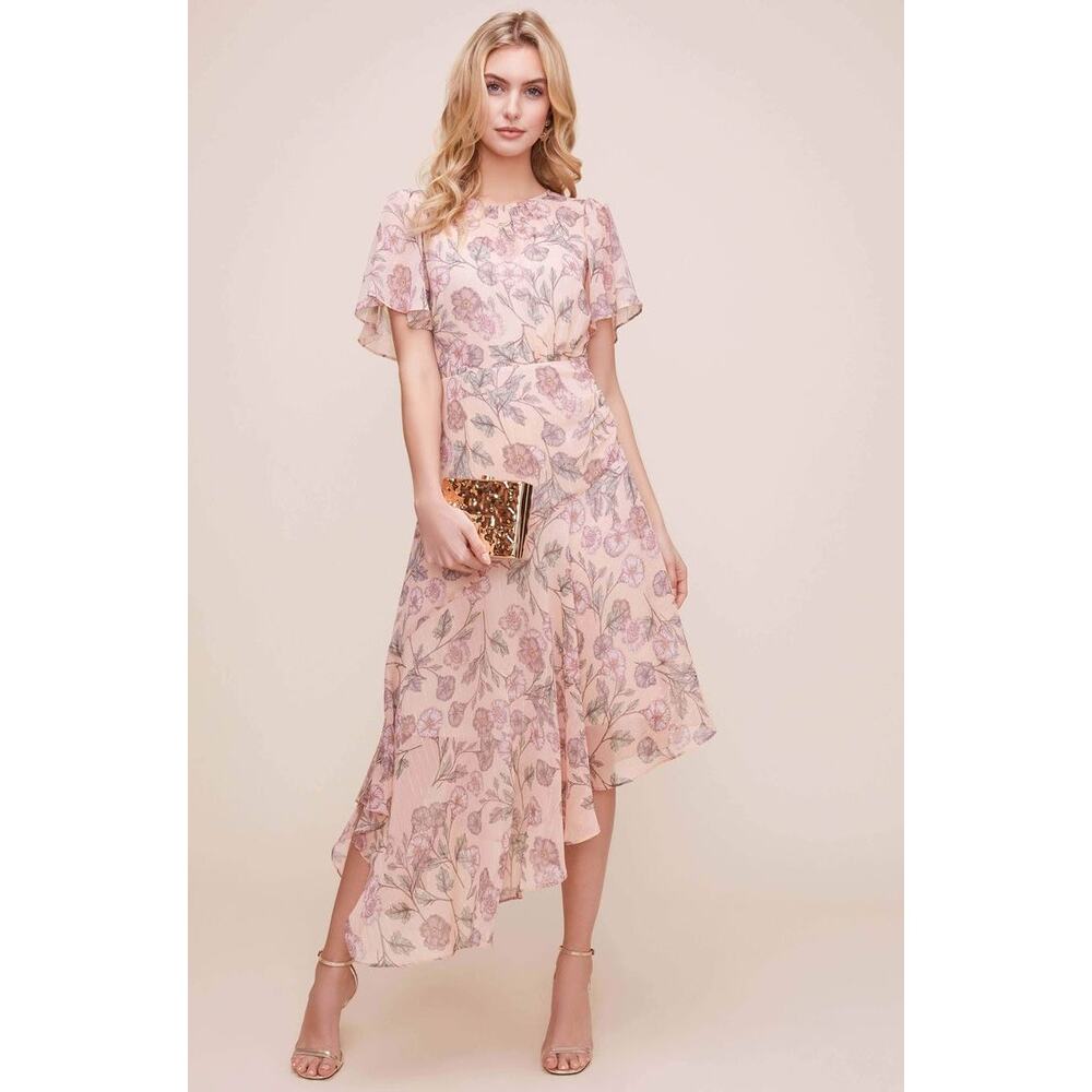 NWT ASTR The Label Maxi Floral Flowy Asymmetrical Dress Pink Womens Size Small